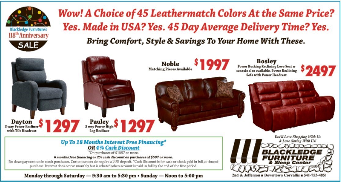 BLACKLEDGE FURNITURE BEST VALUE FOR FURNITURE, MATTRESSES, CARPETING, DESIGN Corvallis Oregon